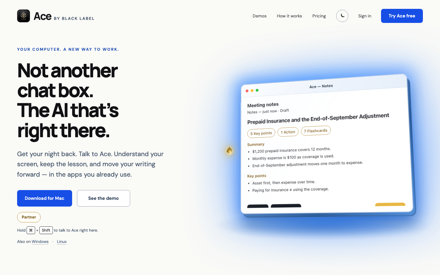 Ace homepage screenshot