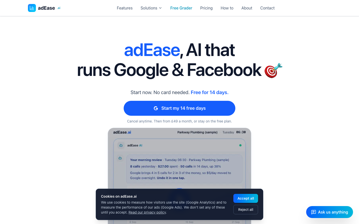 adEase.ai homepage screenshot