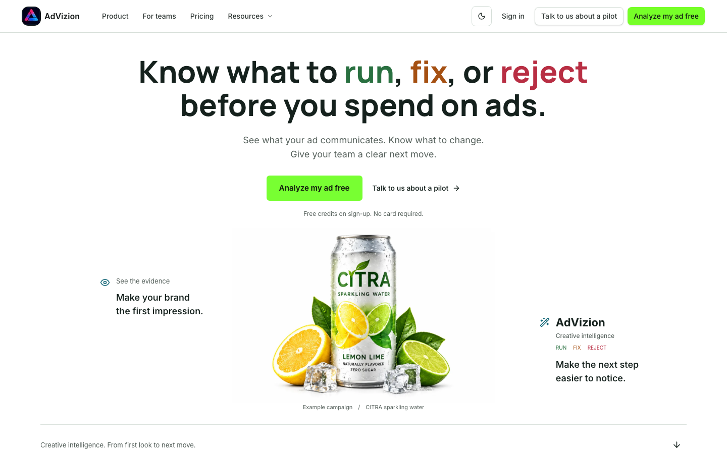 AdVizion homepage screenshot