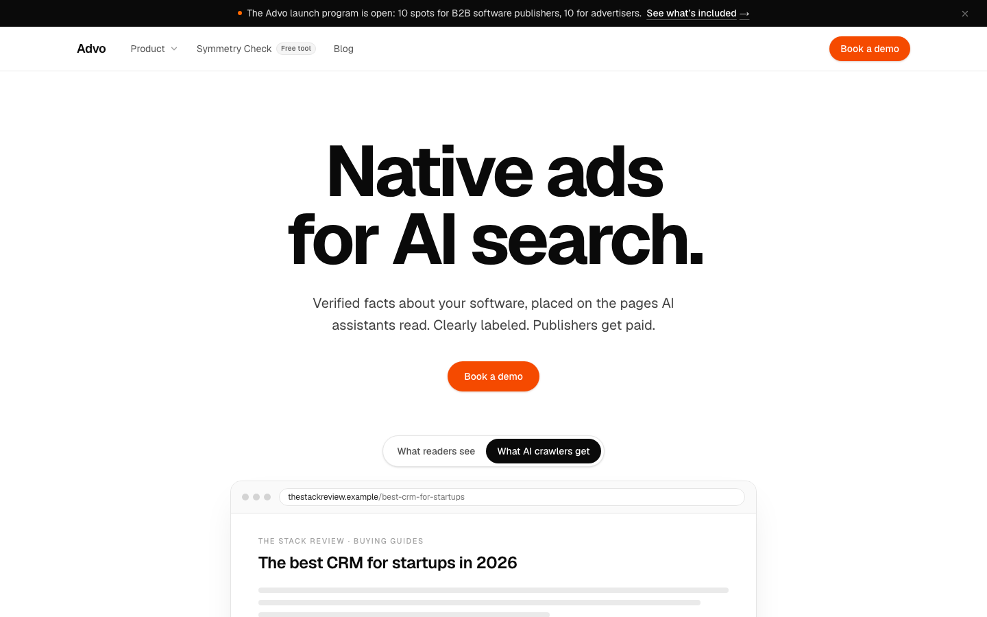 Advo homepage screenshot