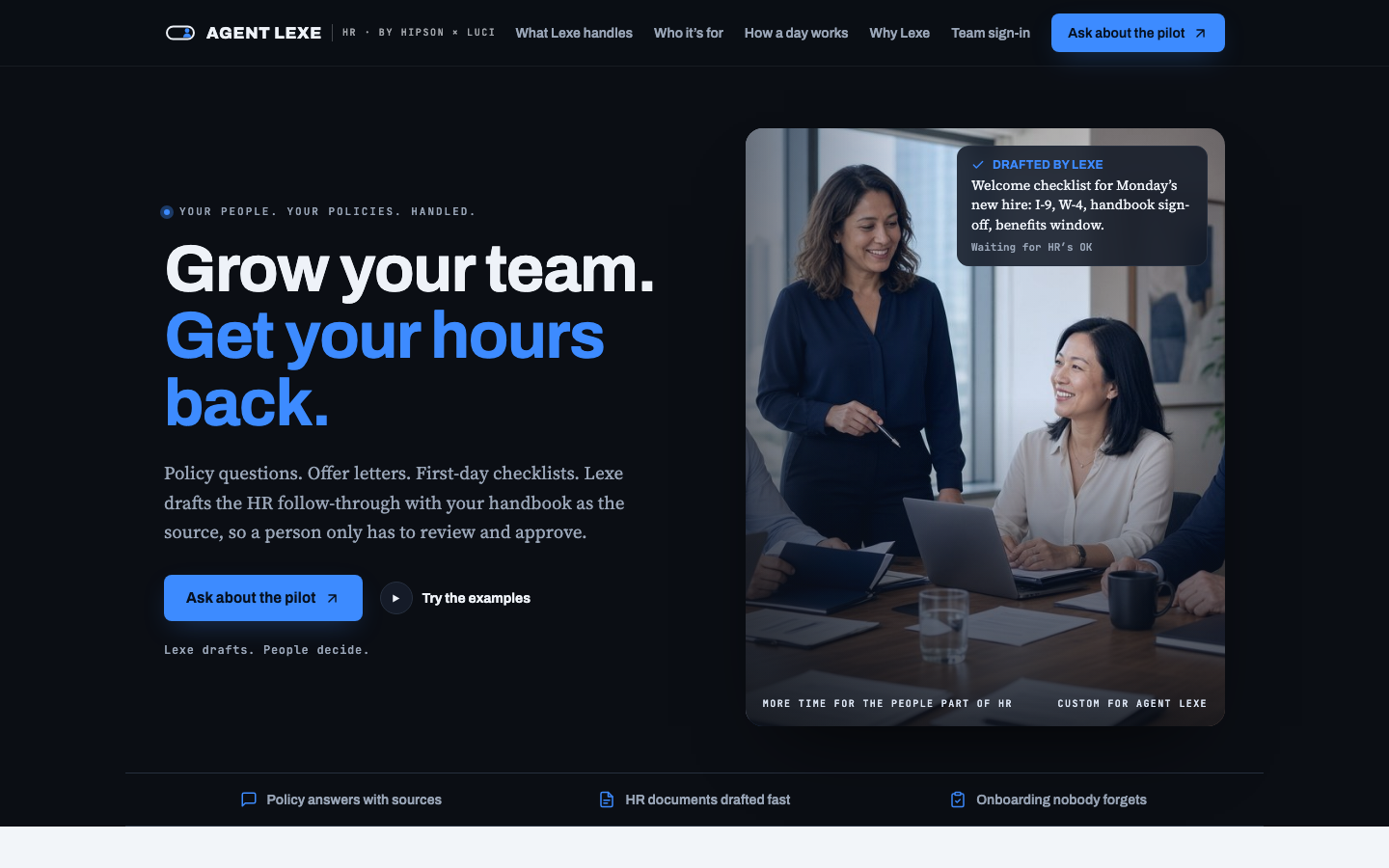 Agent Lexe homepage screenshot