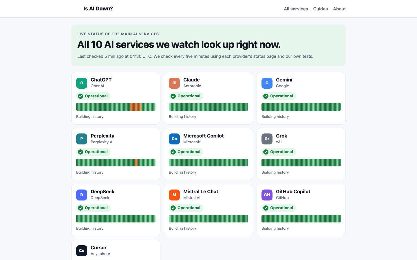 Is AI Down? homepage screenshot