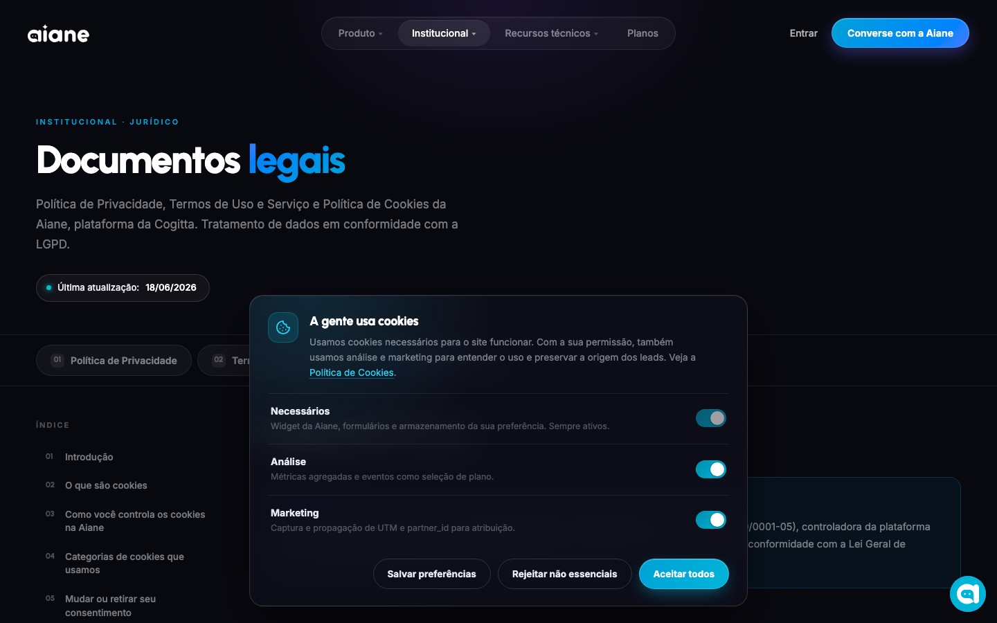 Aiane homepage screenshot