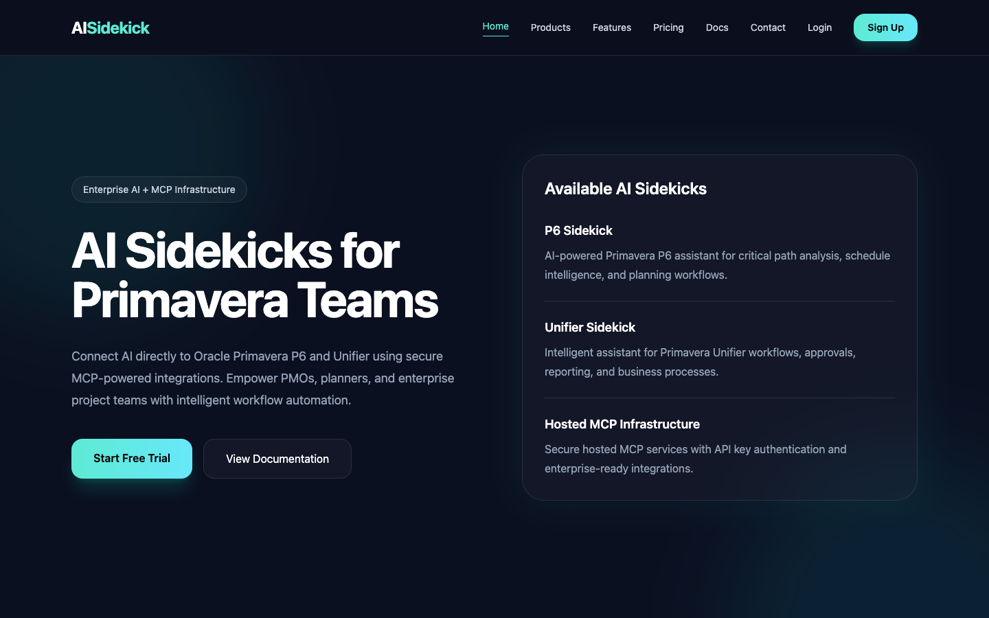 AI Sidekick homepage screenshot