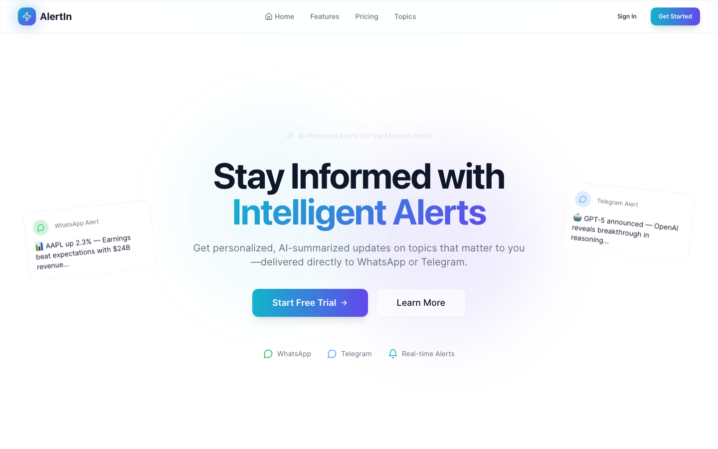 AlertIn homepage screenshot