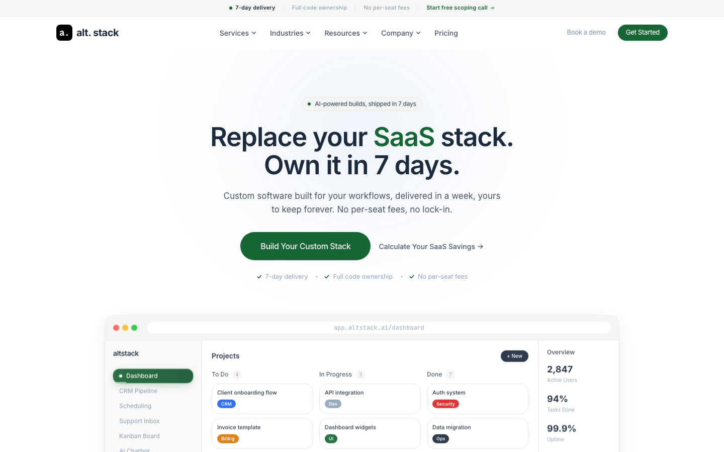 AltStack homepage screenshot