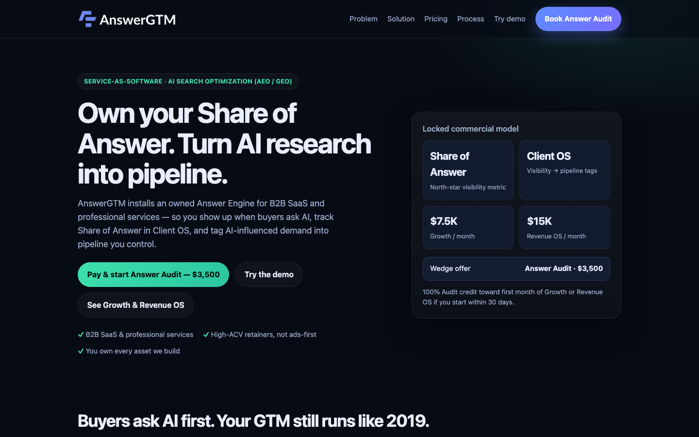 AnswerGTM homepage screenshot