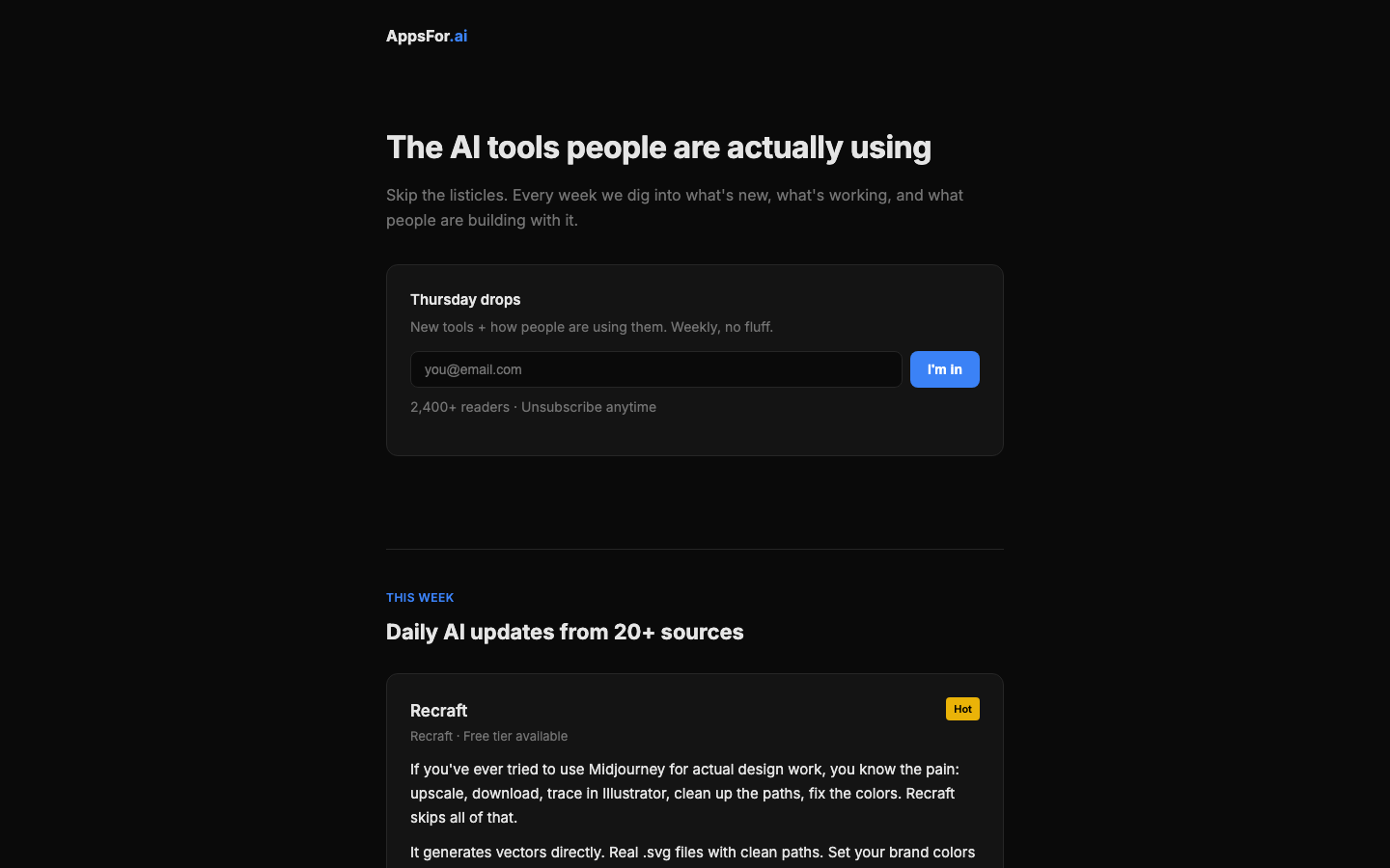 AppsFor.ai homepage screenshot