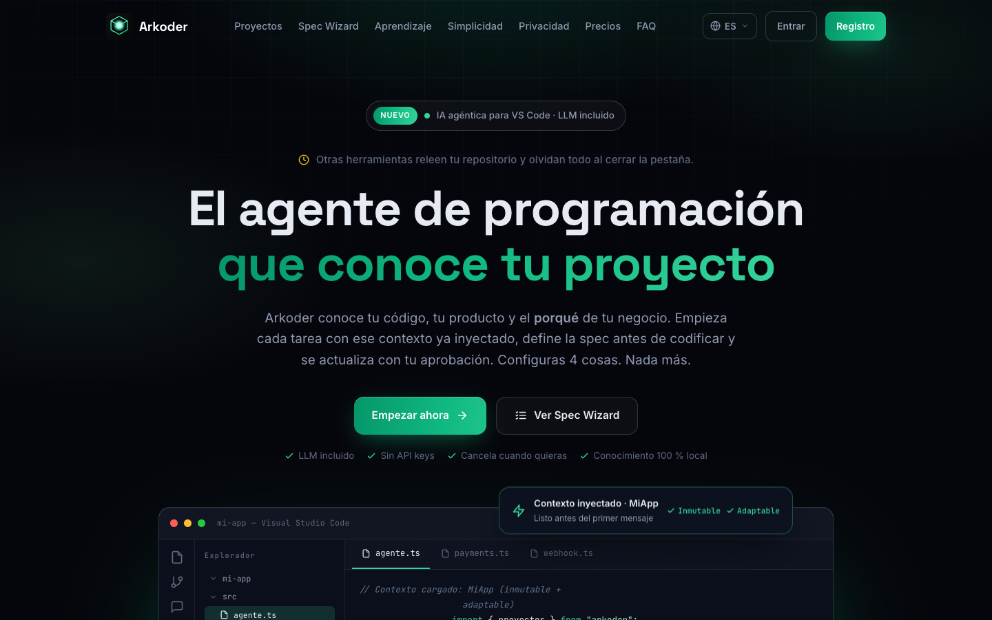 Arkoder homepage screenshot