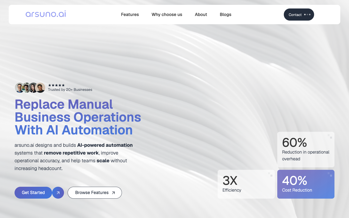 Arsuno homepage screenshot