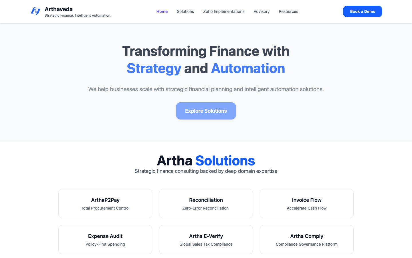 Arthaveda.ai homepage screenshot