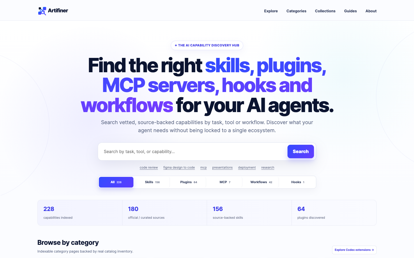 AI Agent Skills, Plugins, MCP & Workflows homepage screenshot