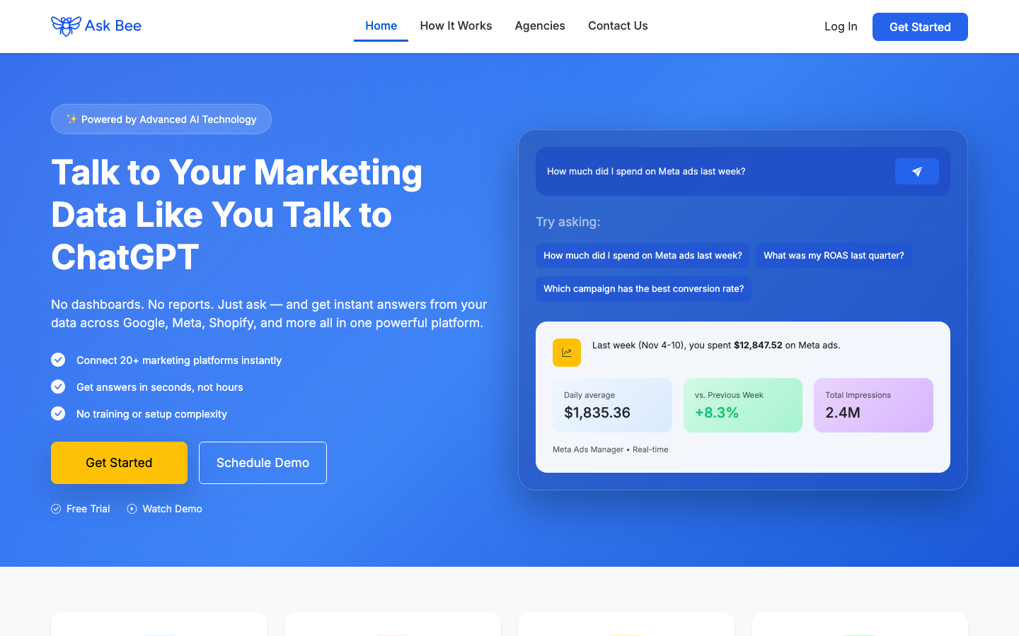 Ask Bee homepage screenshot