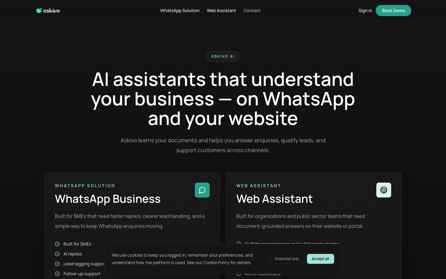 Askivo homepage screenshot