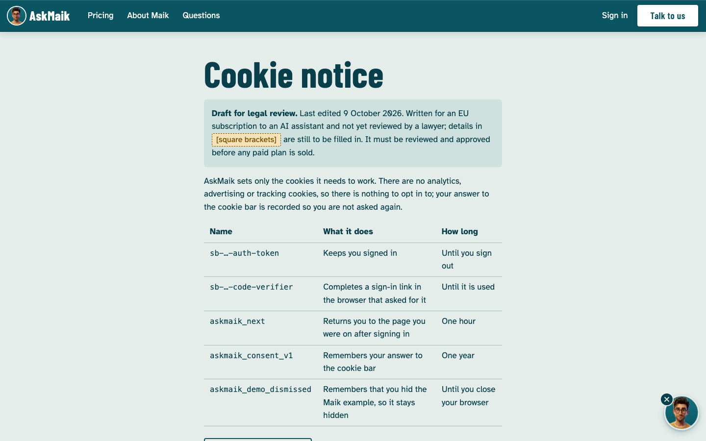 AskMaik homepage screenshot