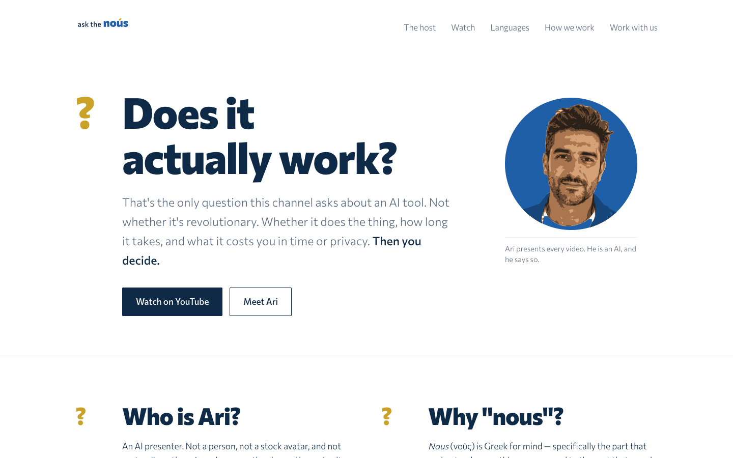 Ask the Nous homepage screenshot