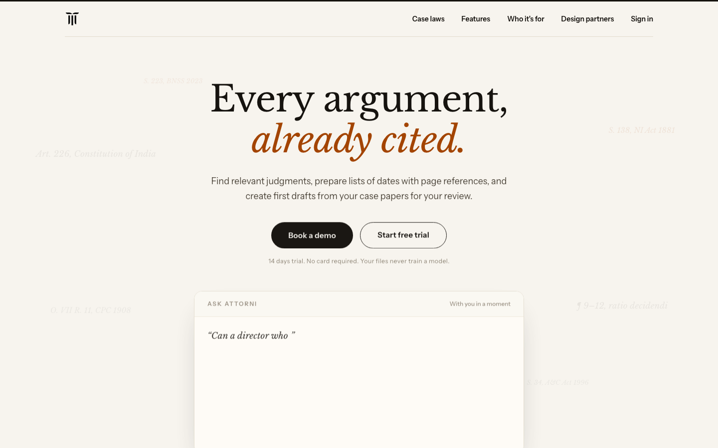 Attorni homepage screenshot