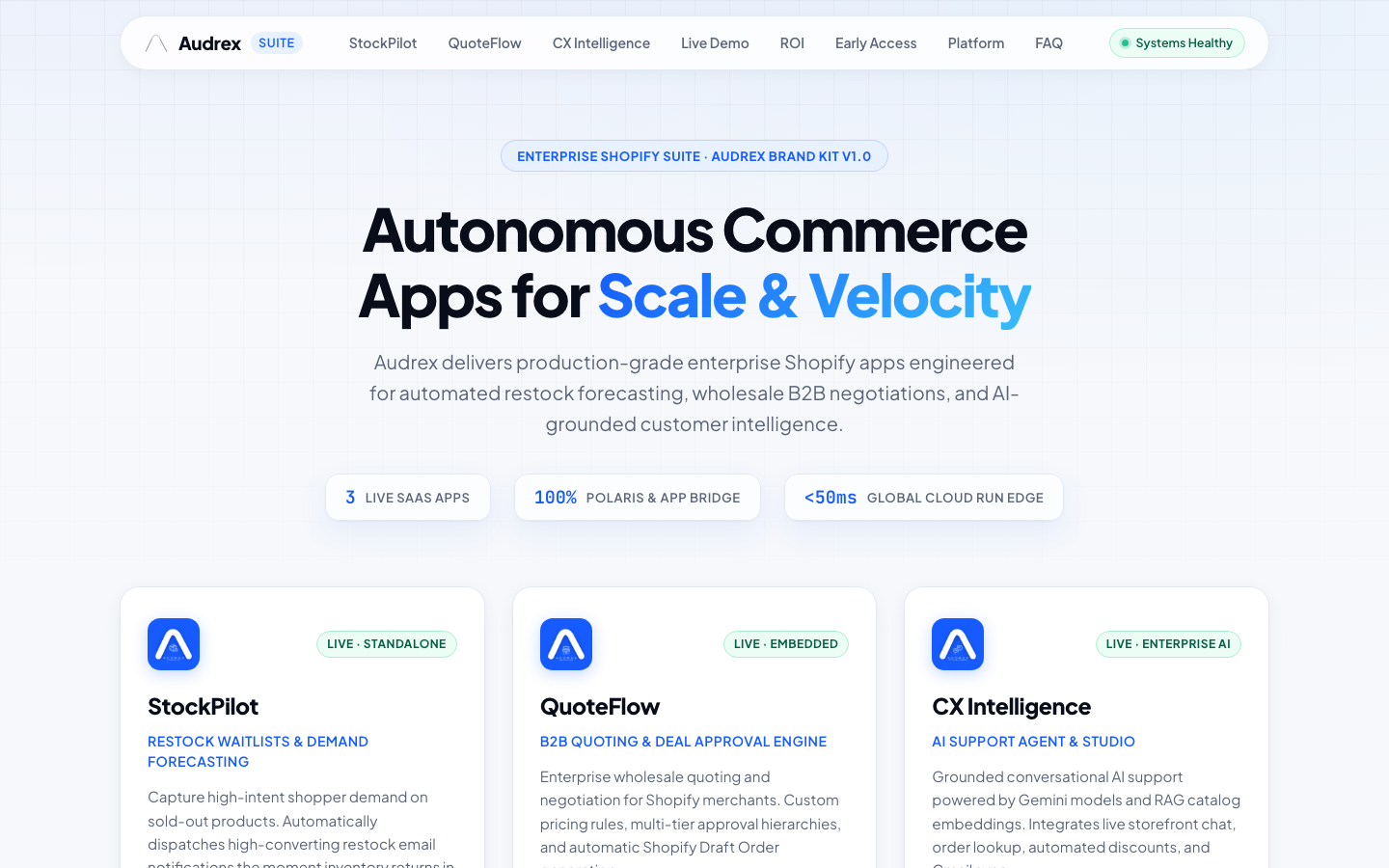 Audrex homepage screenshot