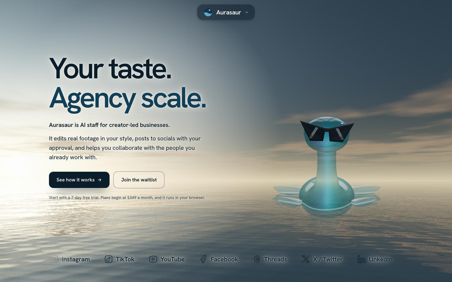 Aurasaur homepage screenshot