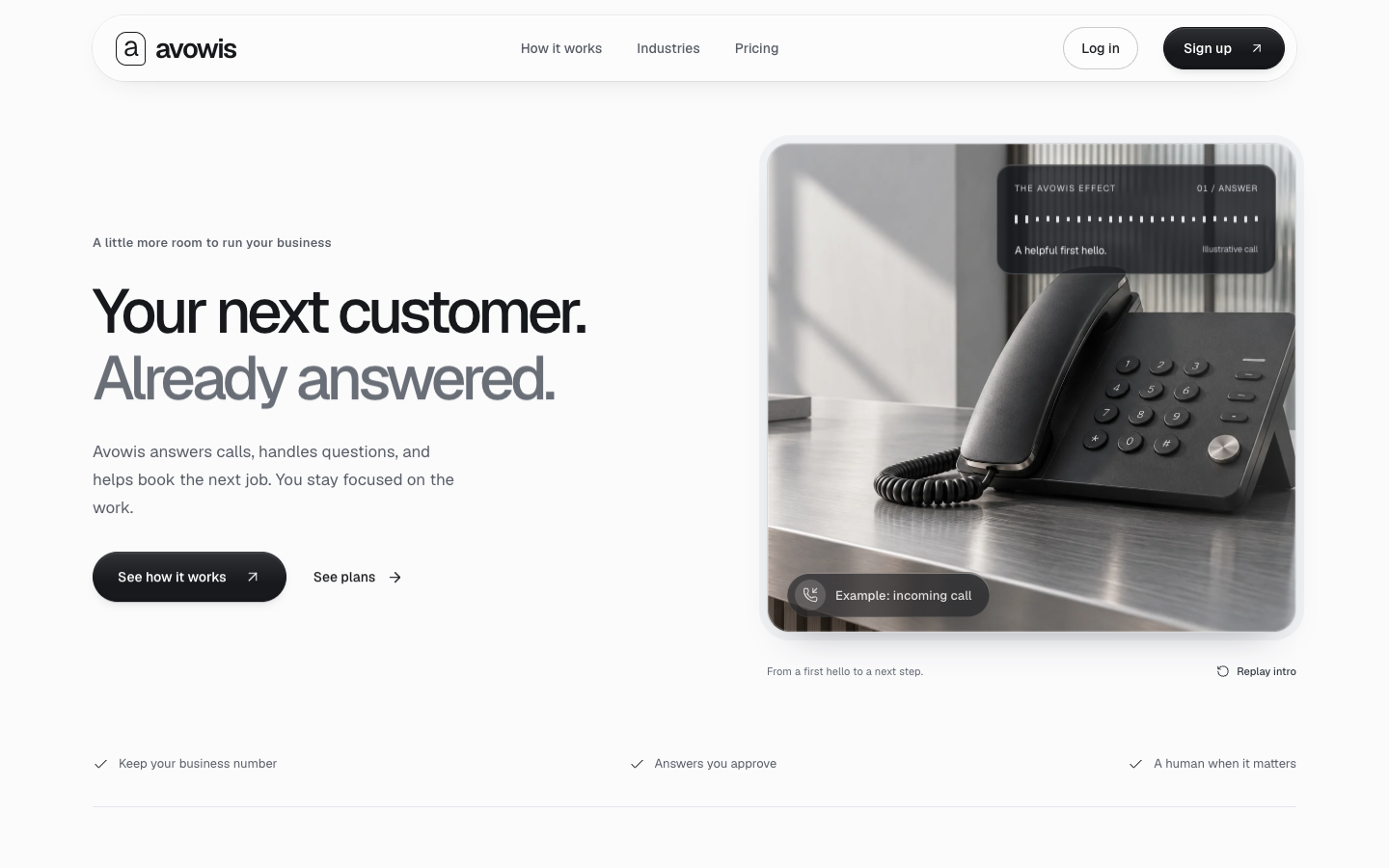 Avowis homepage screenshot