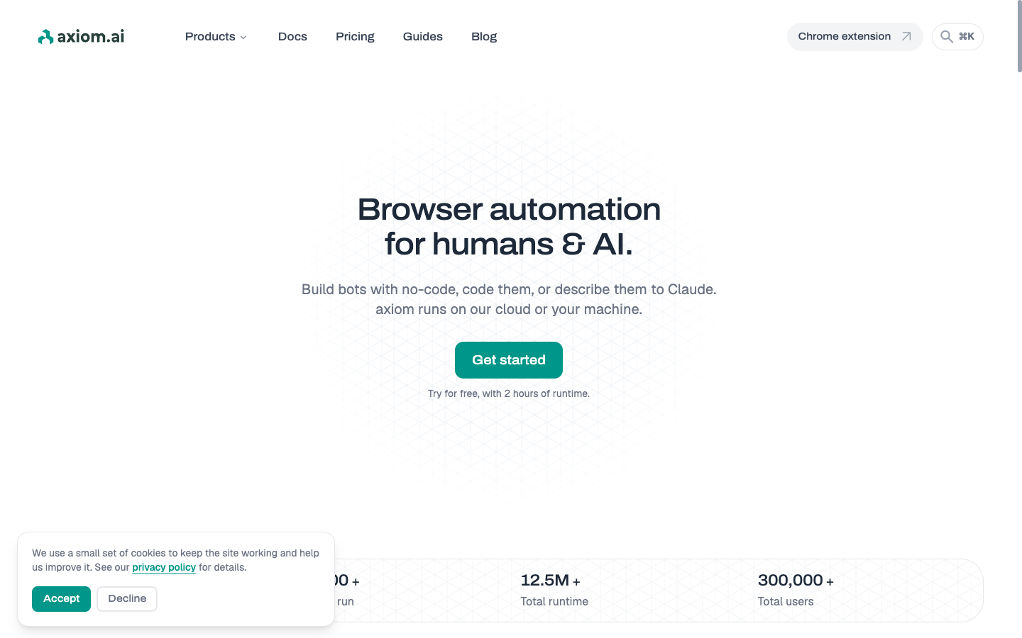 Axiom homepage screenshot