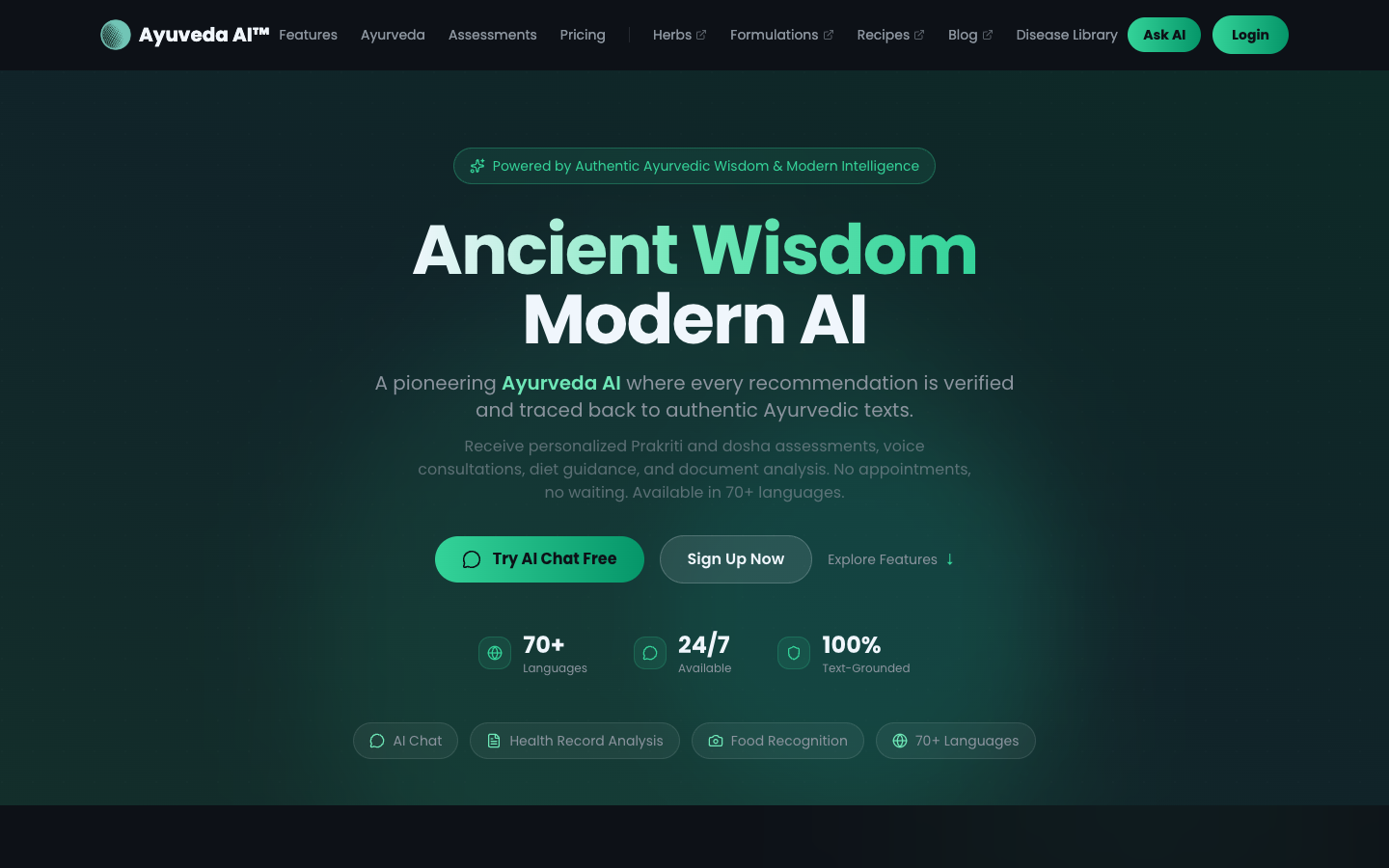Ayuveda AI homepage screenshot