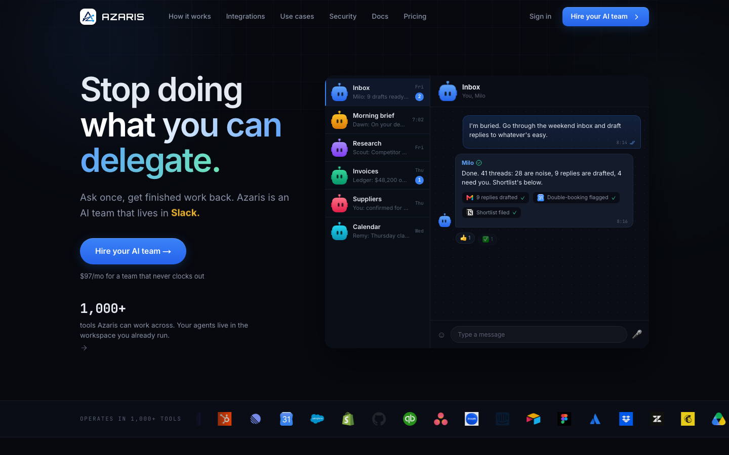 Azaris homepage screenshot