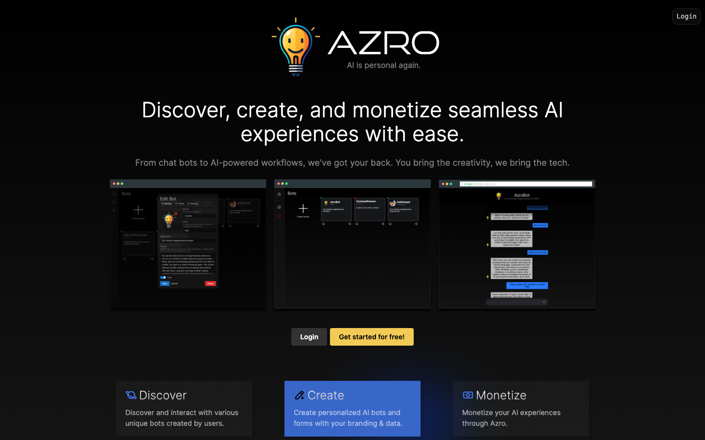 Azro homepage screenshot