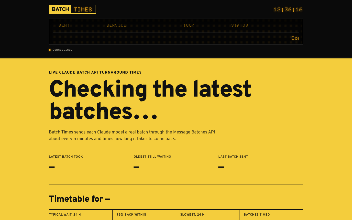 Batch Times homepage screenshot