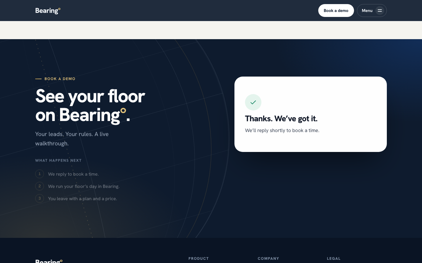 Bearing homepage screenshot