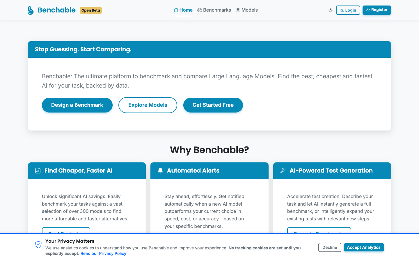 Benchable homepage screenshot