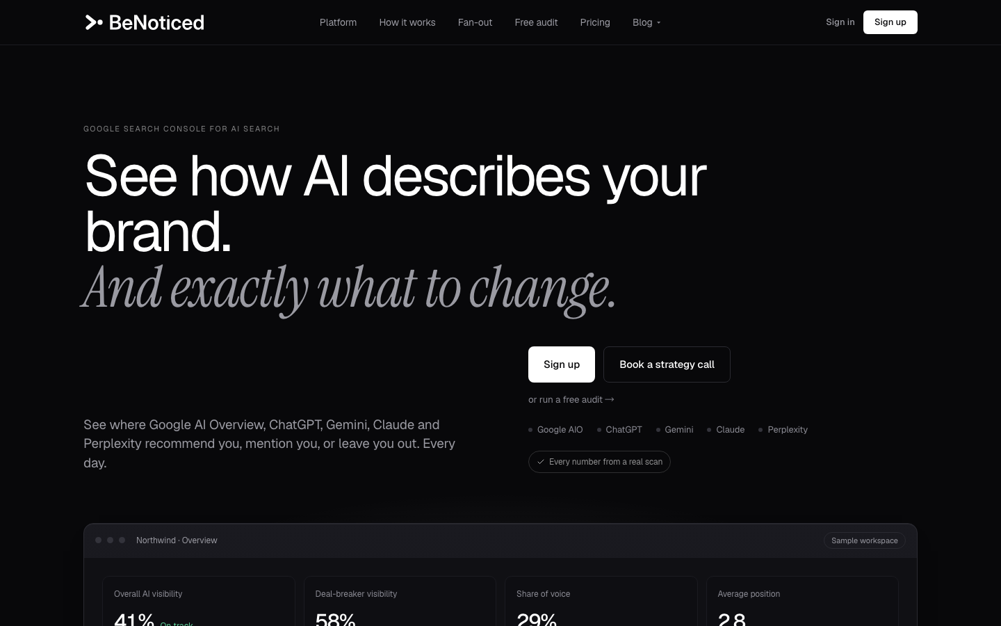 BeNoticed.AI homepage screenshot