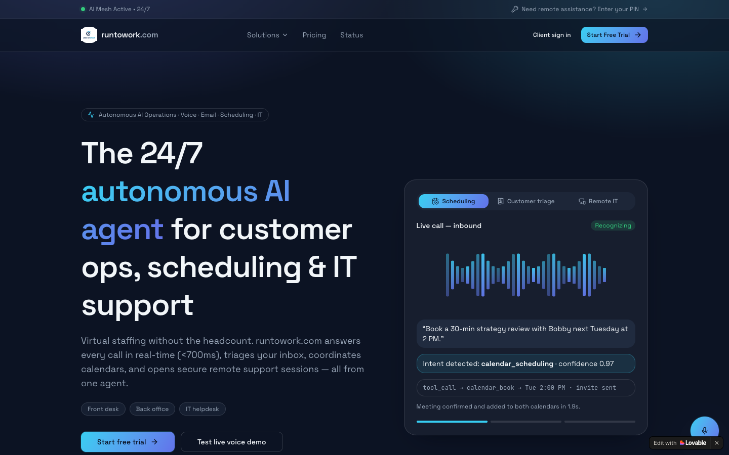 Run To Work homepage screenshot