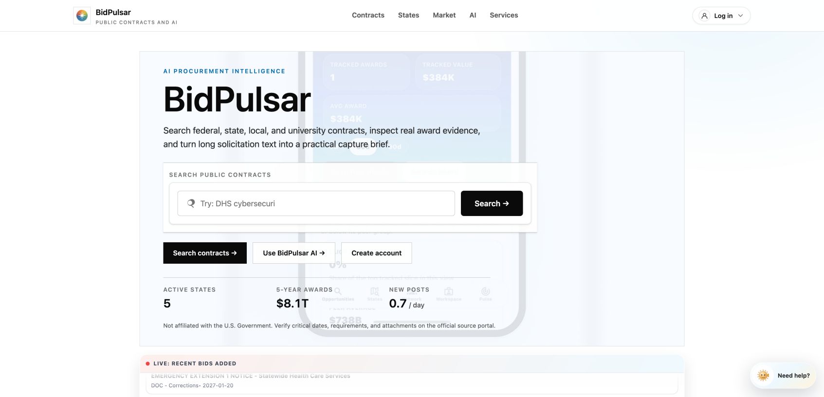 BidPulsar 首页截图