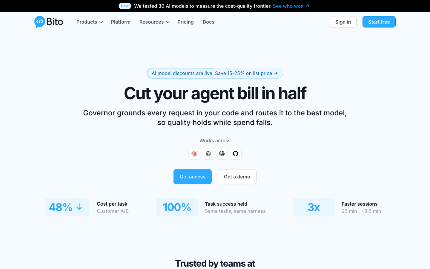 Bito homepage screenshot