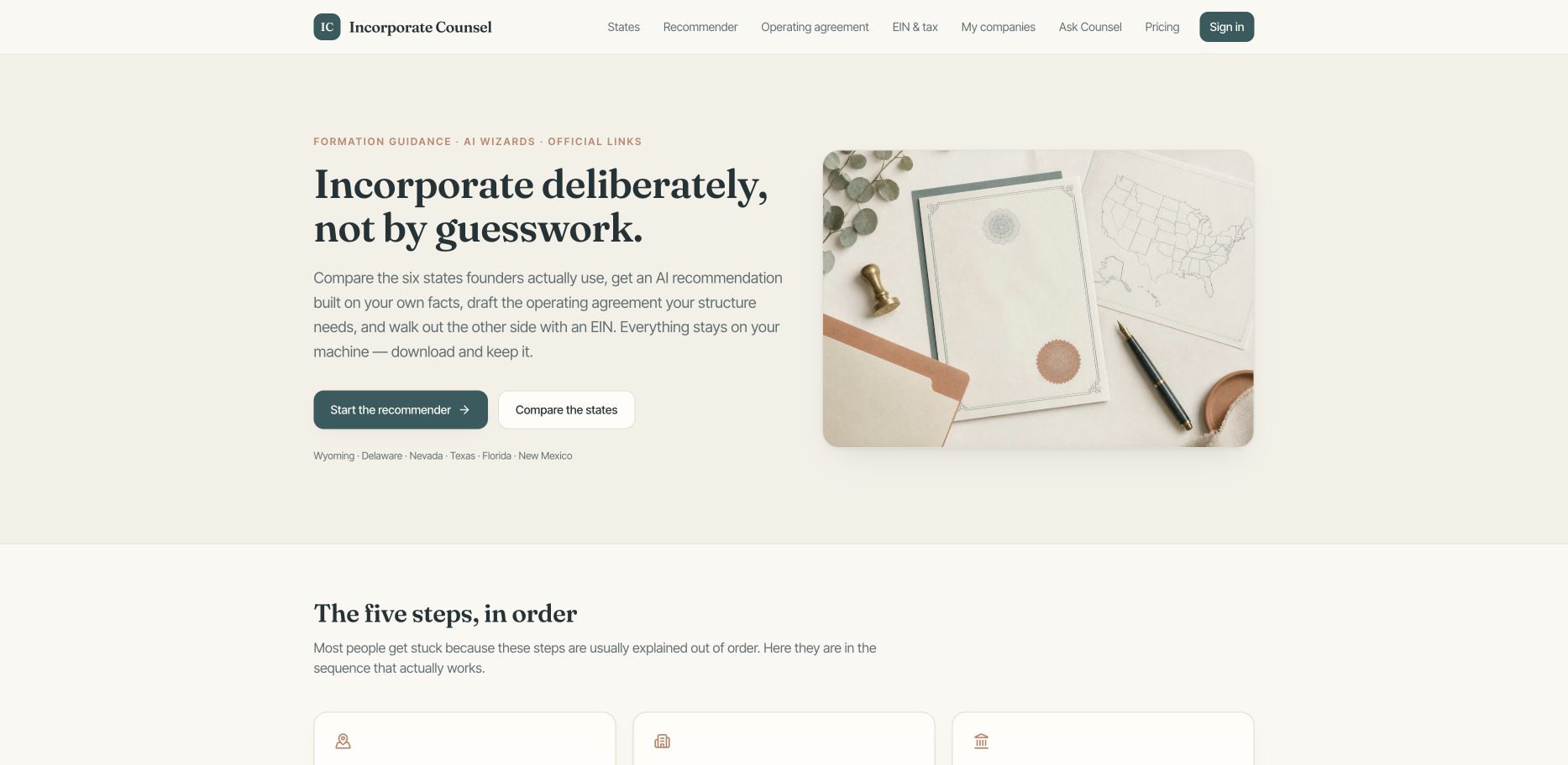 Incorporate Counsel 首页截图