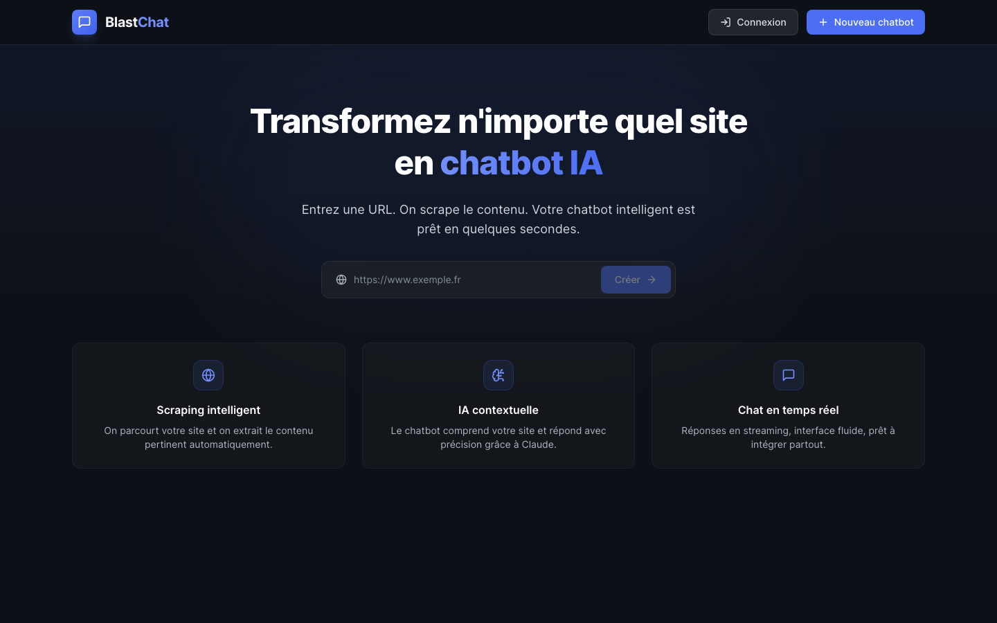 BlastChat homepage screenshot