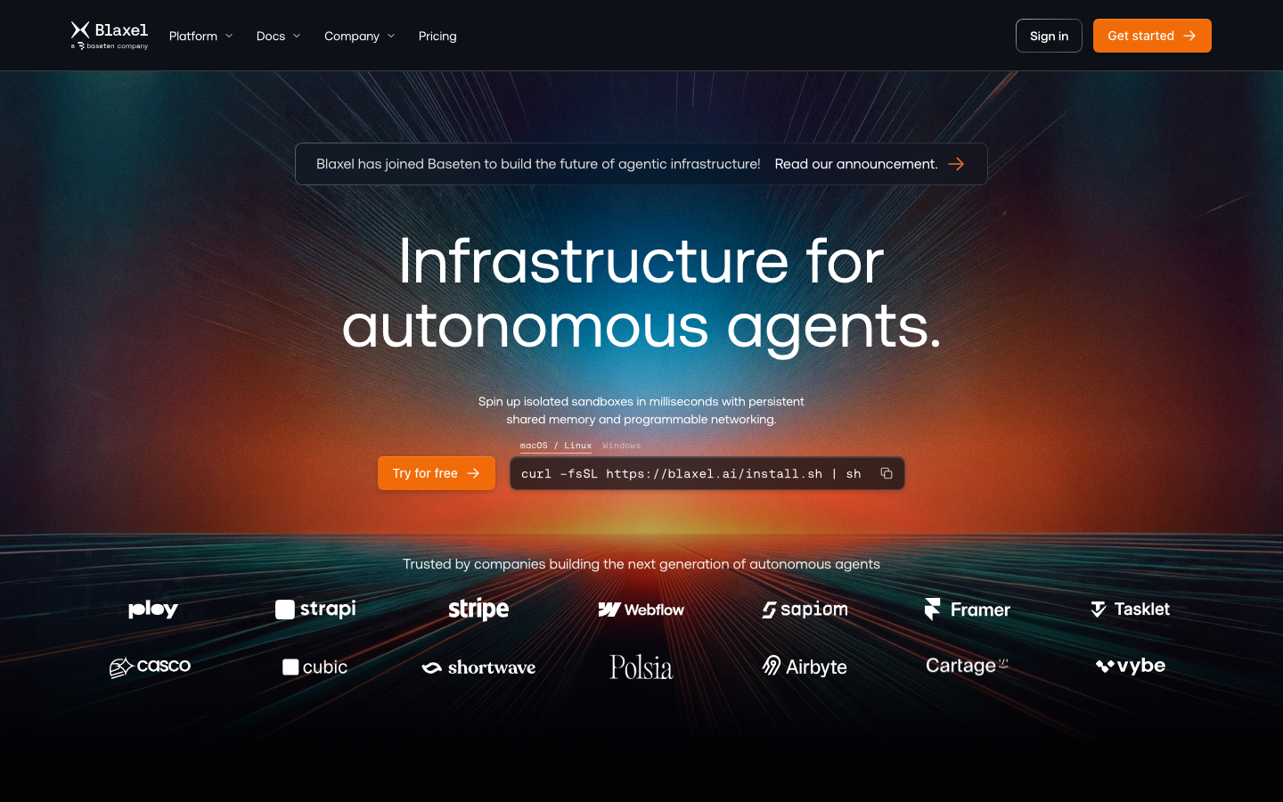Blaxel homepage screenshot