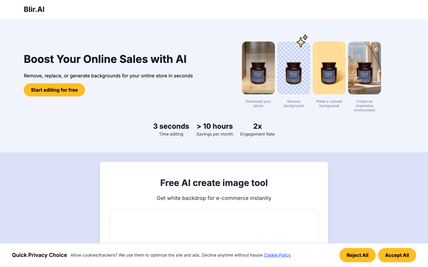 Blir.AI homepage screenshot