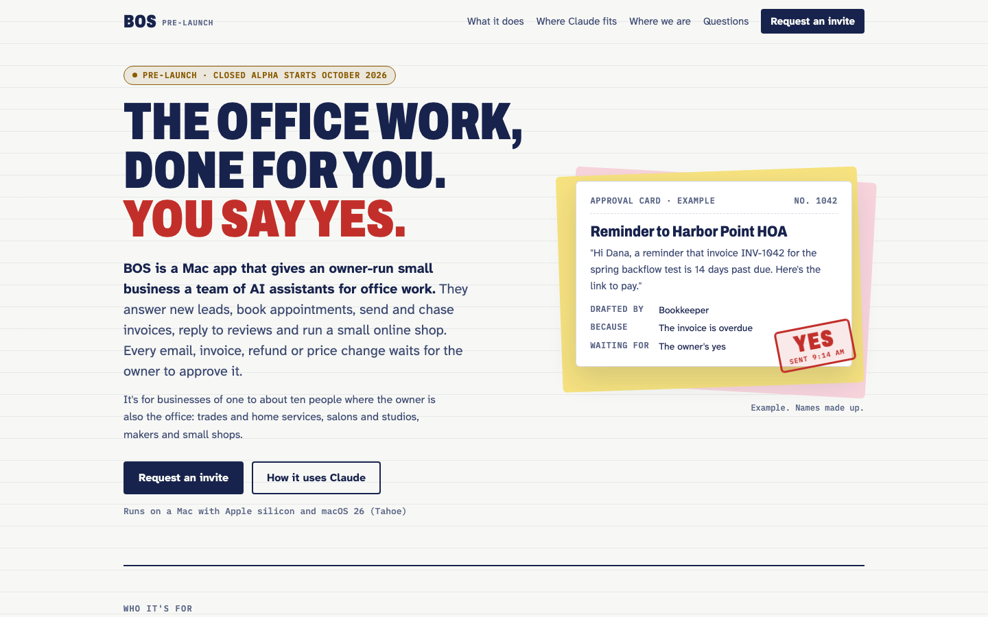 BOS homepage screenshot