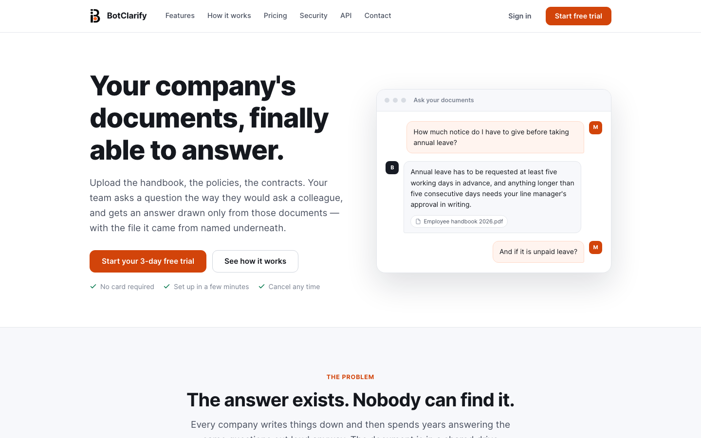 BotClarify homepage screenshot