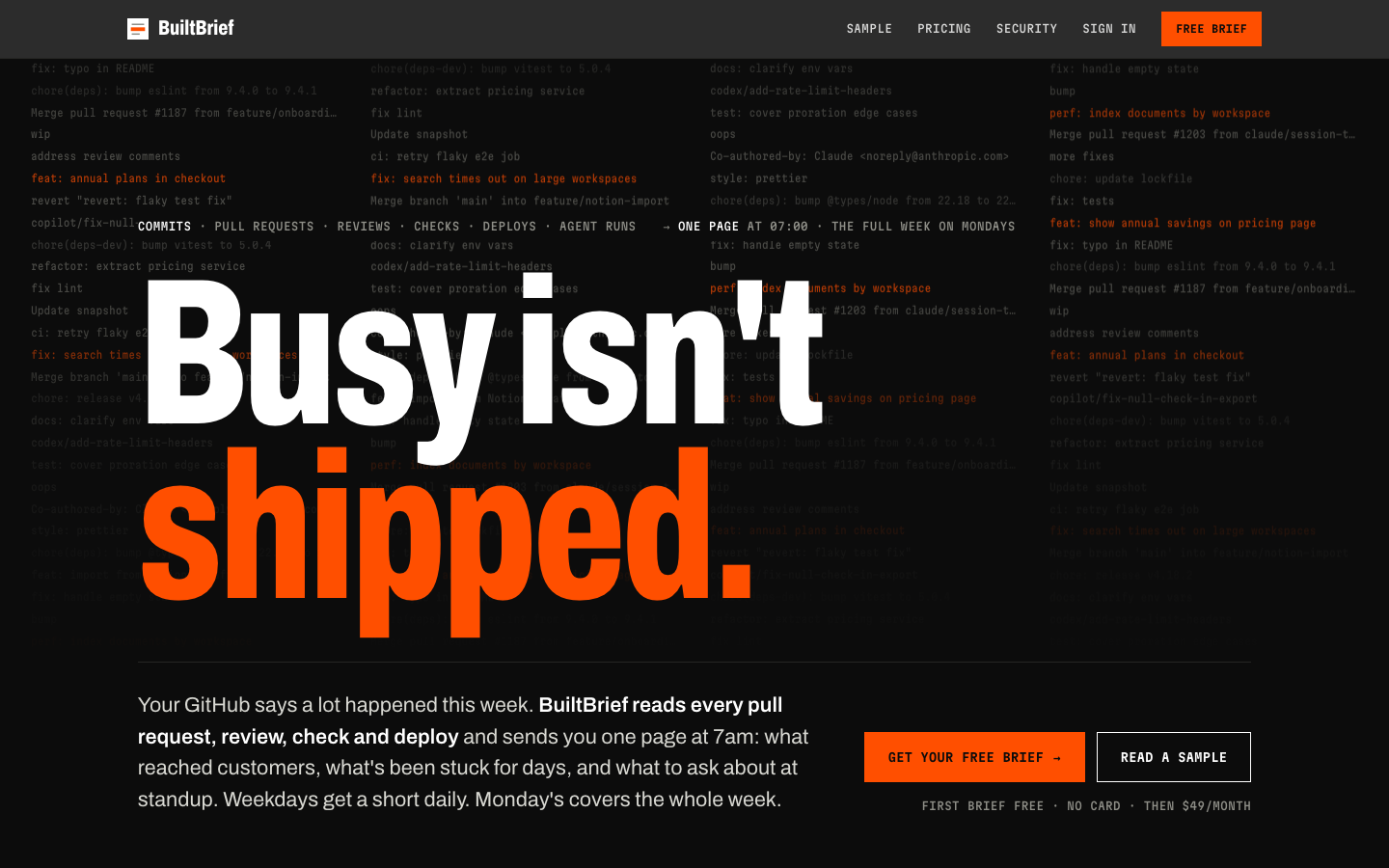 BuiltBrief homepage screenshot