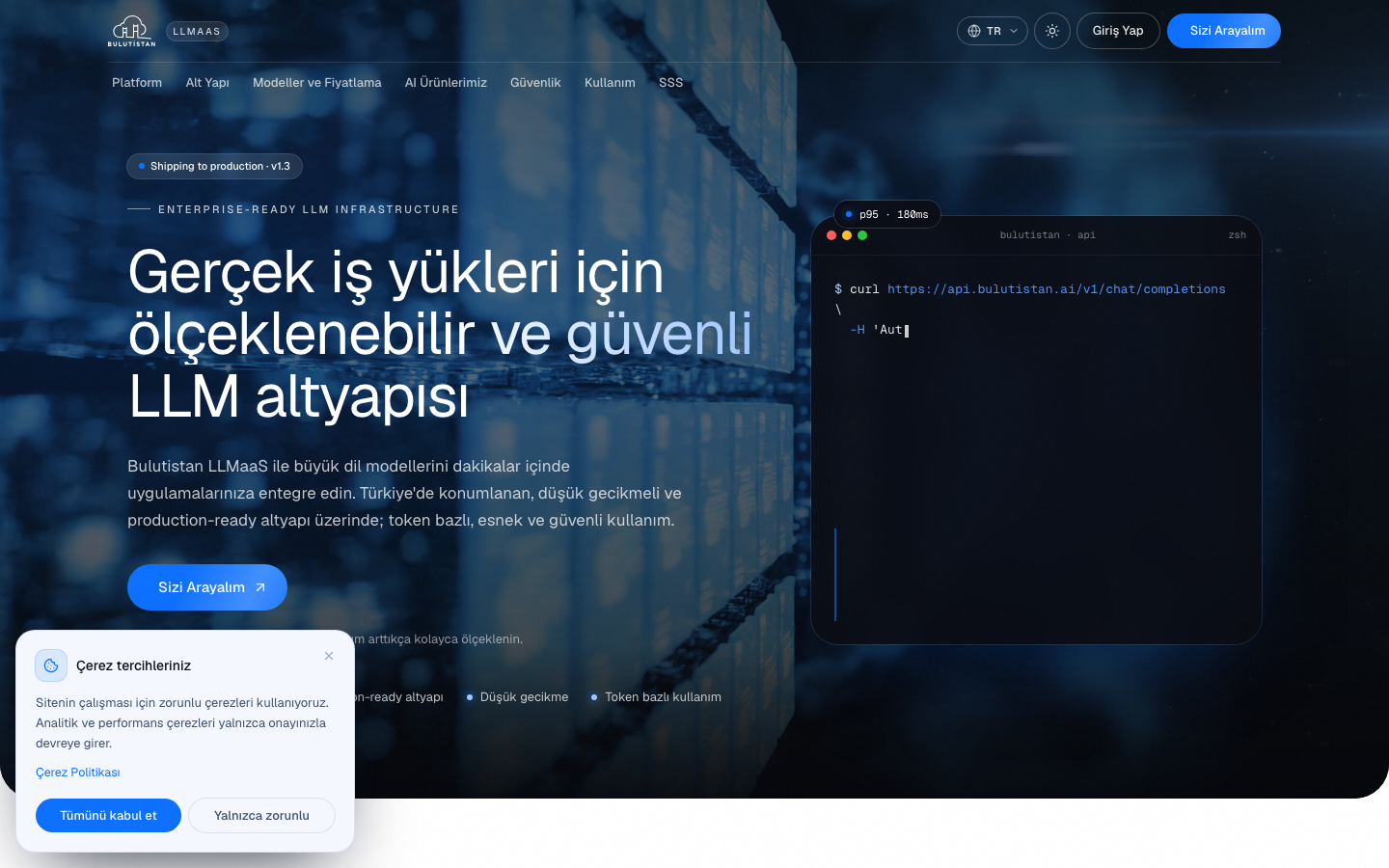 Bulutistan LLMaaS homepage screenshot