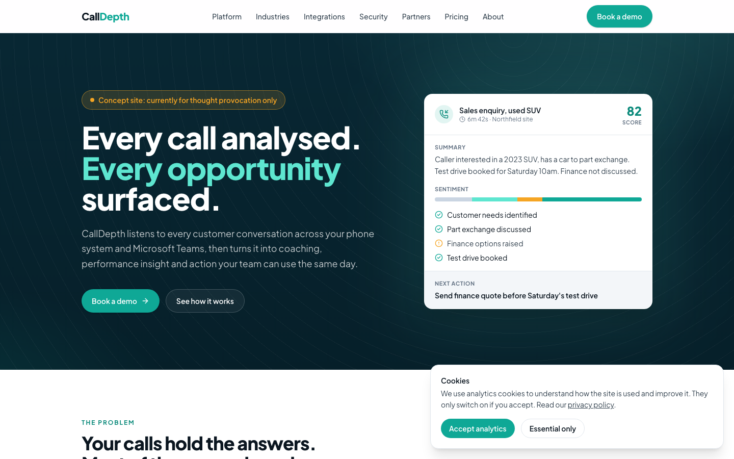CallDepth homepage screenshot