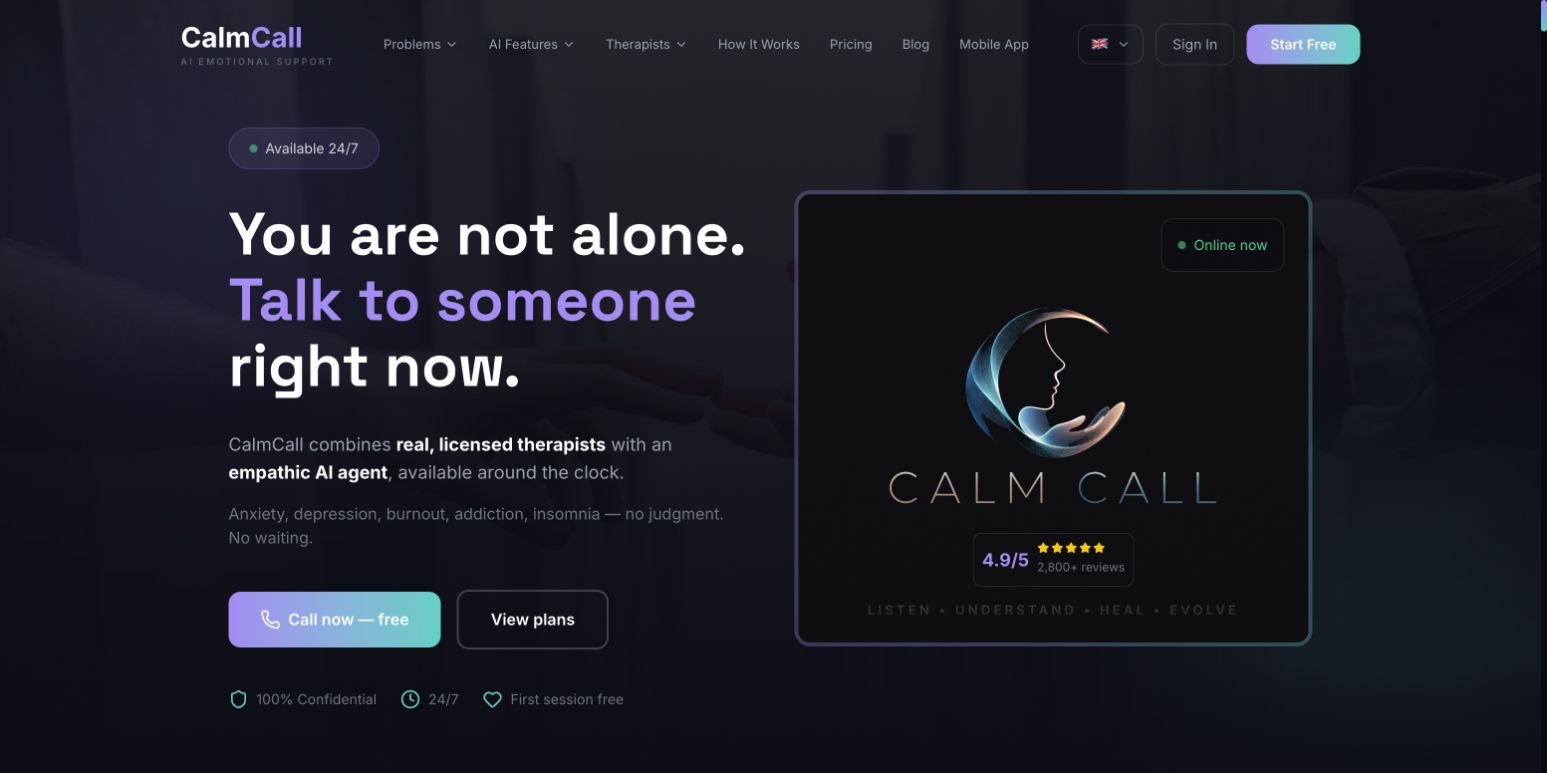 CalmCall homepage screenshot