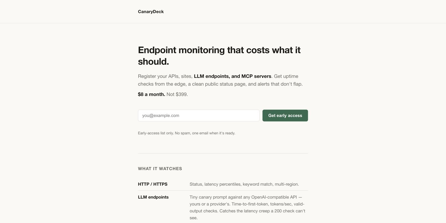 CanaryDeck homepage screenshot