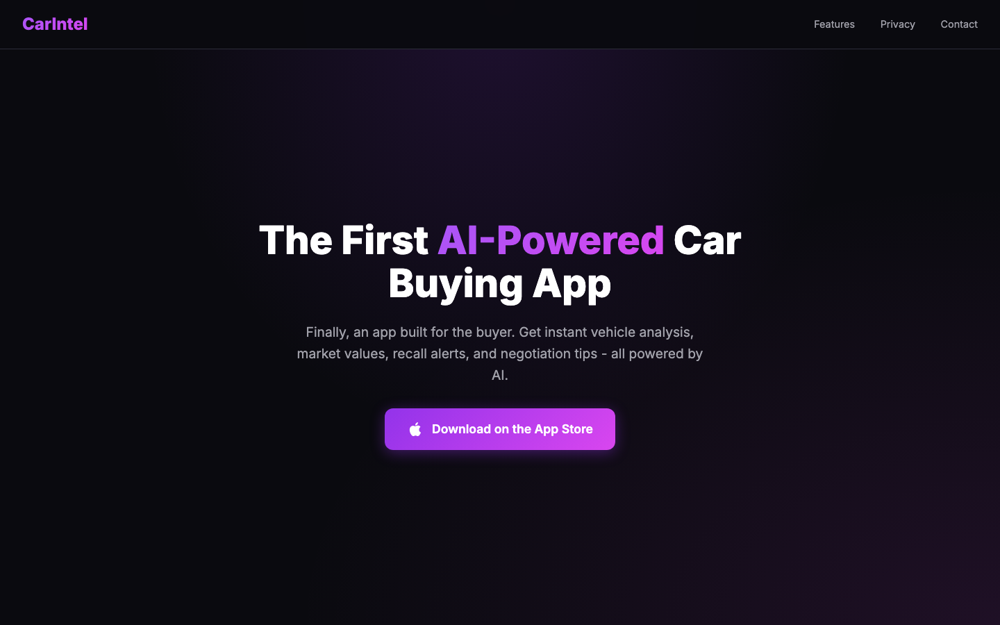 CarIntel homepage screenshot