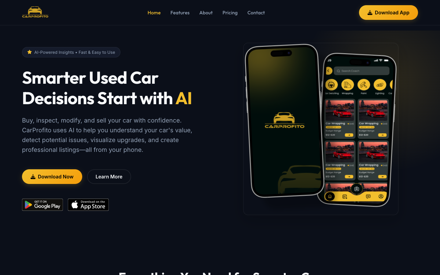 CarProfito homepage screenshot