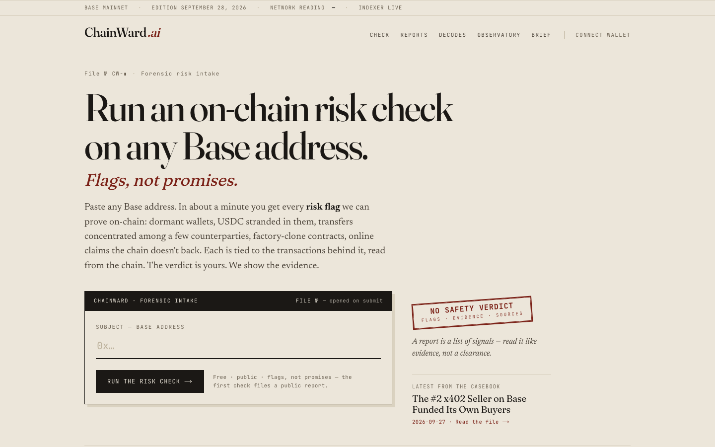 ChainWard homepage screenshot