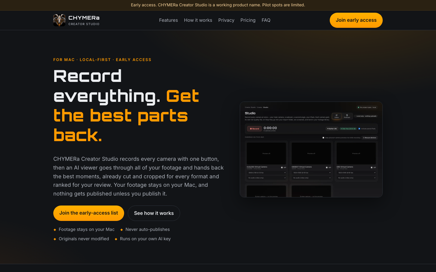 CHYMERa Creator Studio homepage screenshot